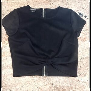 NWOT Bebe brushed cotton, black cropped top bow-look finish